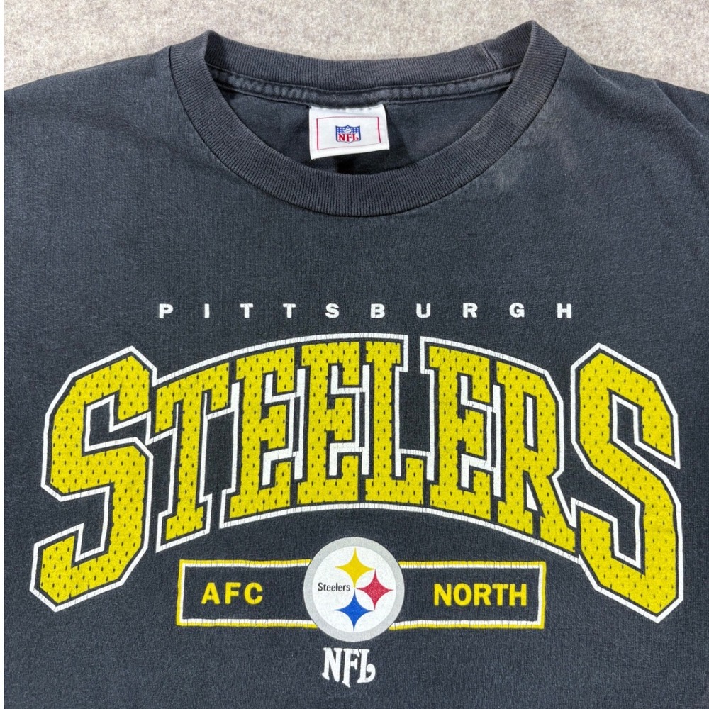 Vintage NFL Pittsburgh Steelers AFC North Graphic T-Shirt Faded Black Mens XL
